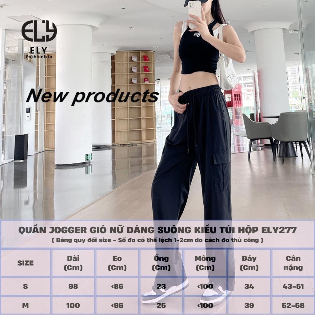 Quần ống rộng nữ kiểu jogger suông túi hộp chất gió lưng cạp cao dây rút eo và ống dáng thể thao ELY277