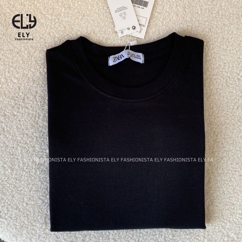 Áo croptop nữ tay dài cổ tròn vải thun coton co giãn 4 chiều kiểu basic dáng ôm body màu đen đẹp ELY278