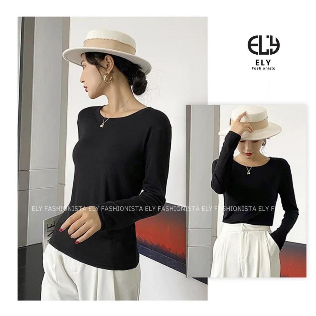 Áo thun nữ tay dài ôm body chất cotton dẻo mềm mượt dày vải có độ co giãn cao giữ from chuẩn không bai nhão ELY279