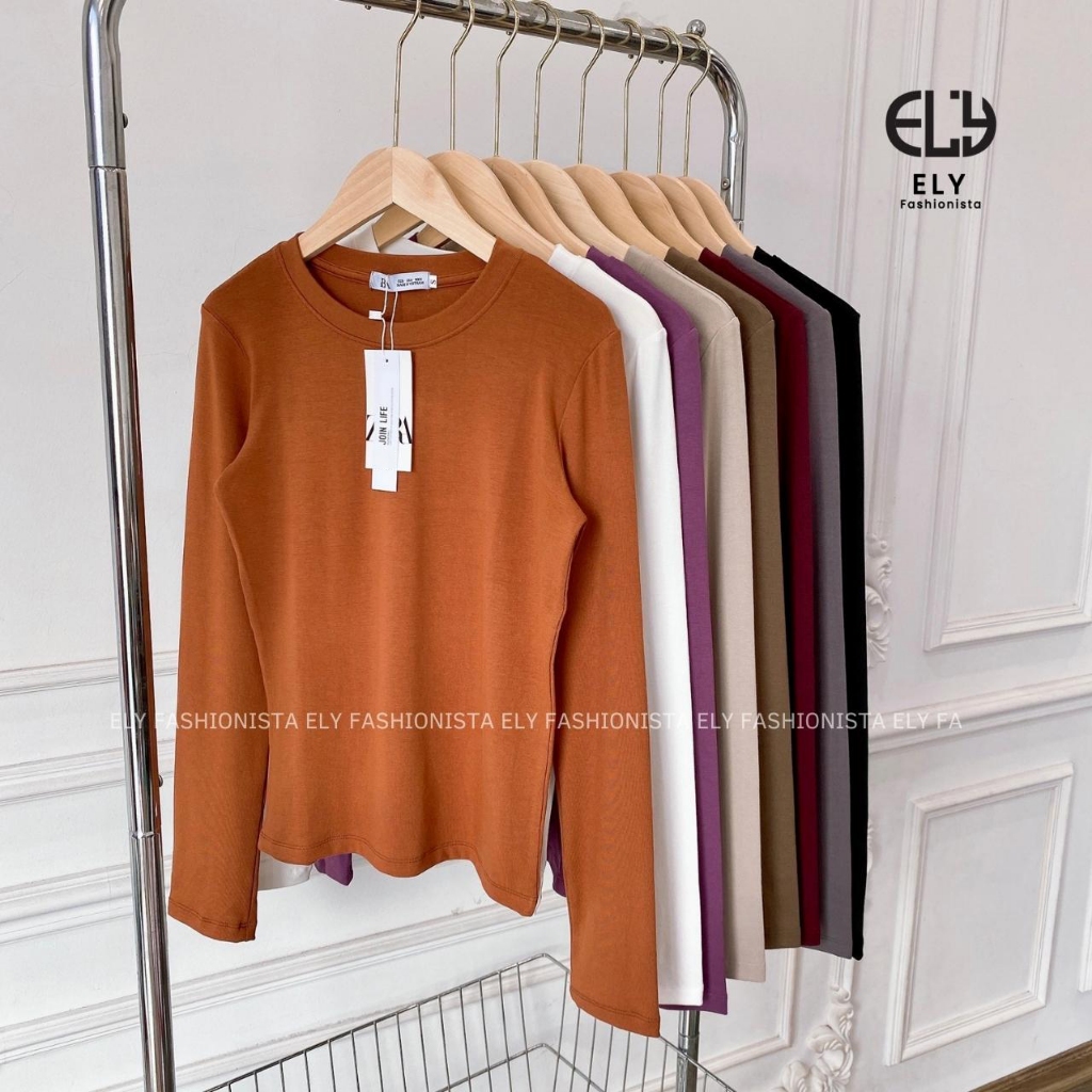 Áo thun nữ tay dài ôm body chất cotton dẻo mềm mượt dày vải có độ co giãn cao giữ from chuẩn không bai nhão ELY279