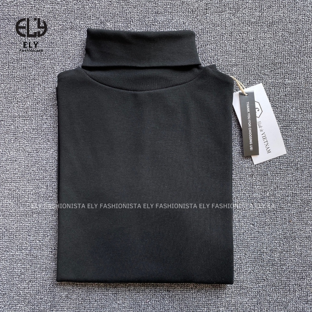 Áo thun nữ cổ lọ tay dài chất cotton lót lông giữ nhiệt kiểu áo phông dáng ôm body dài co giãn tốt ELY282