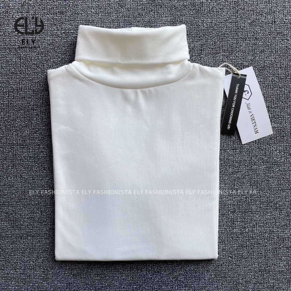 Áo thun nữ cổ lọ tay dài chất cotton lót lông giữ nhiệt kiểu áo phông dáng ôm body dài co giãn tốt ELY282