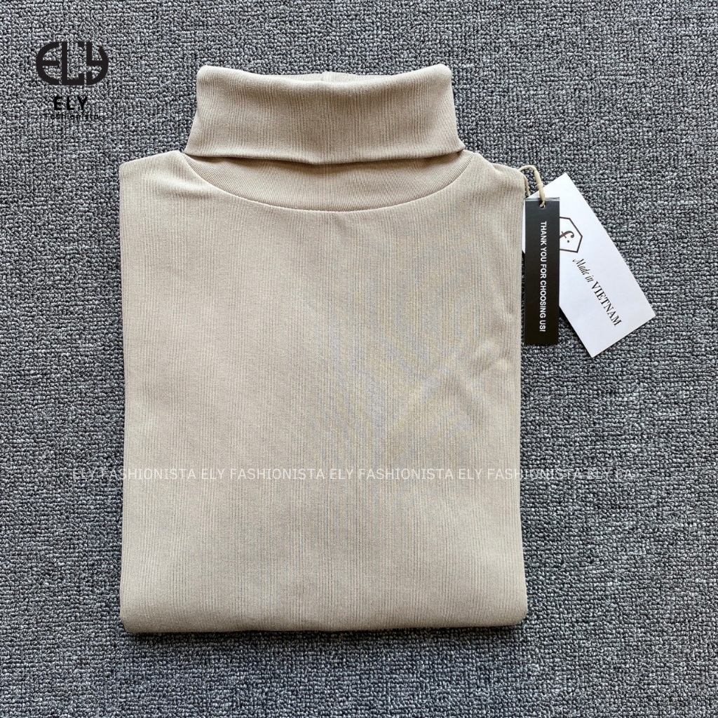Áo thun nữ cổ lọ tay dài chất cotton lót lông giữ nhiệt kiểu áo phông dáng ôm body dài co giãn tốt ELY282