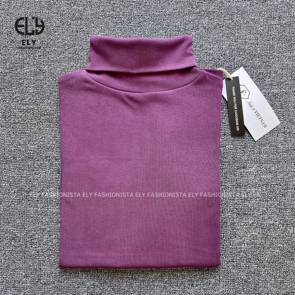 Áo thun nữ cổ lọ tay dài chất cotton lót lông giữ nhiệt kiểu áo phông dáng ôm body dài co giãn tốt ELY282