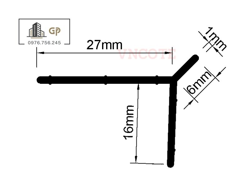 Kích thước nẹp trát góc tường TG-10G