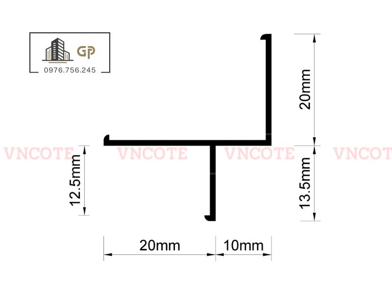Kích thước Thanh shadowline nhôm 12mm
