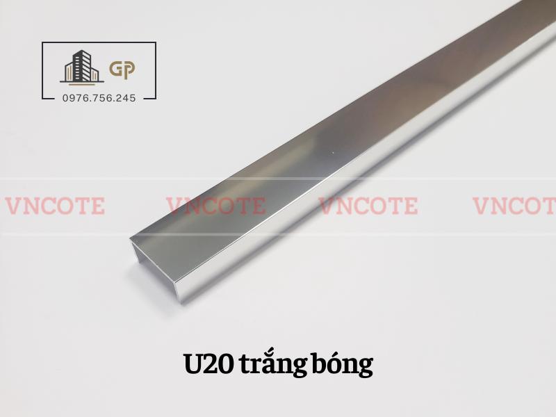 Nẹp nhôm U20 trắng bóng