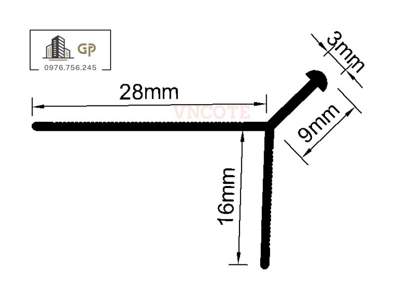 Kích thước nẹp nhựa trát góc TG10V