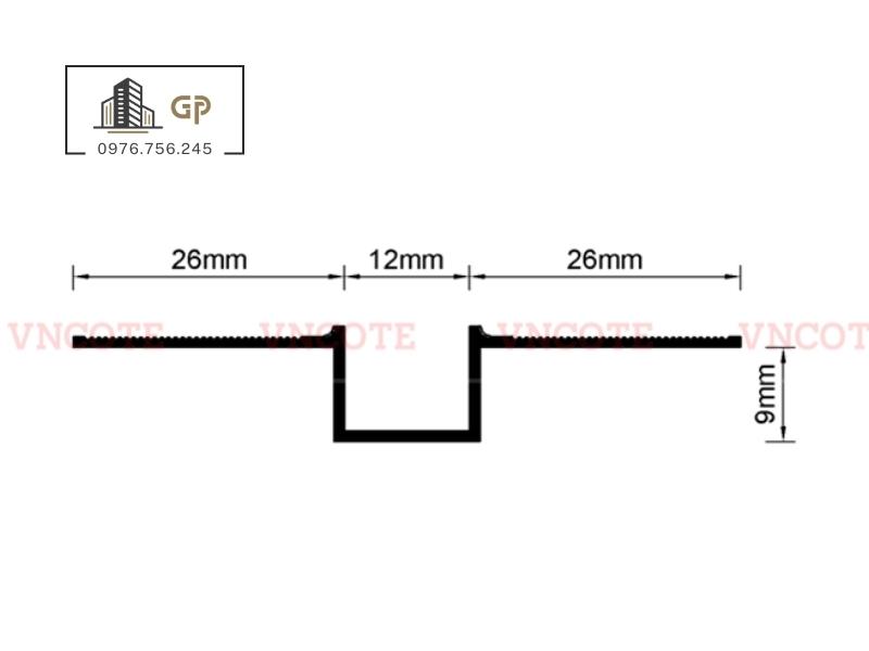 Kích thước Nẹp ron âm thạch cao JTC12
