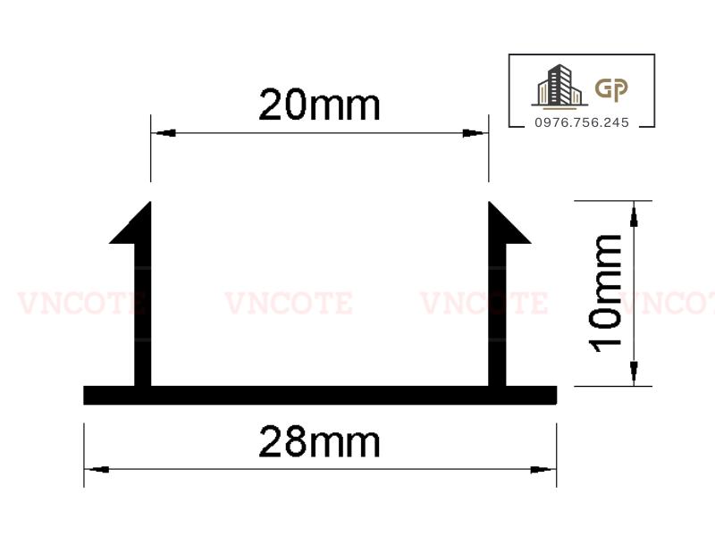 Kích thước nẹp ron âm tường GL20