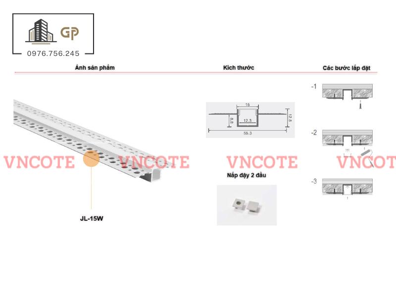 Thanh ray đèn led trần thạch cao 15mm JL-15B