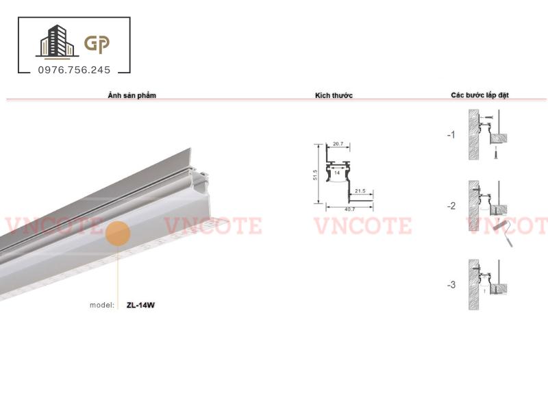 Thanh ray đèn led viền trần thạch cao JL-14W