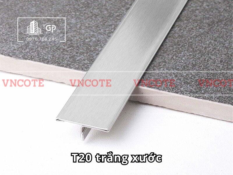 Nẹp inox chữ T20mm màu trắng xước
