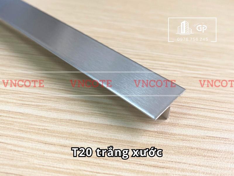 Nẹp inox chữ T20mm màu trắng xước