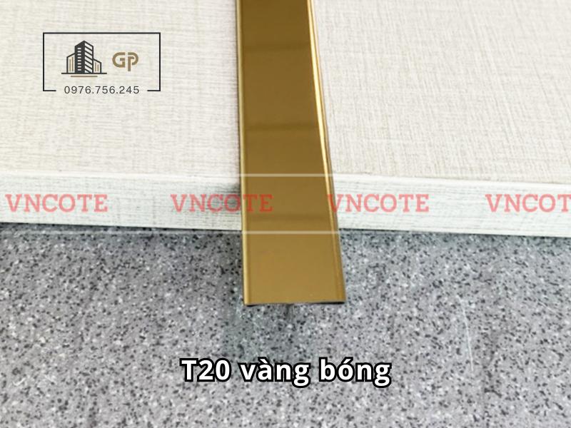 Nẹp inox chữ T20mm màu vàng bóng