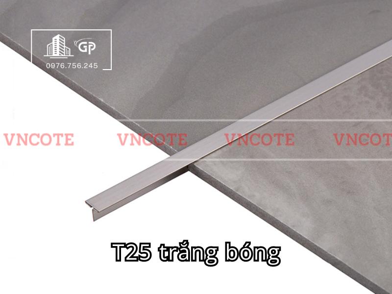 Nẹp inox chữ T25mm màu trắng bóng