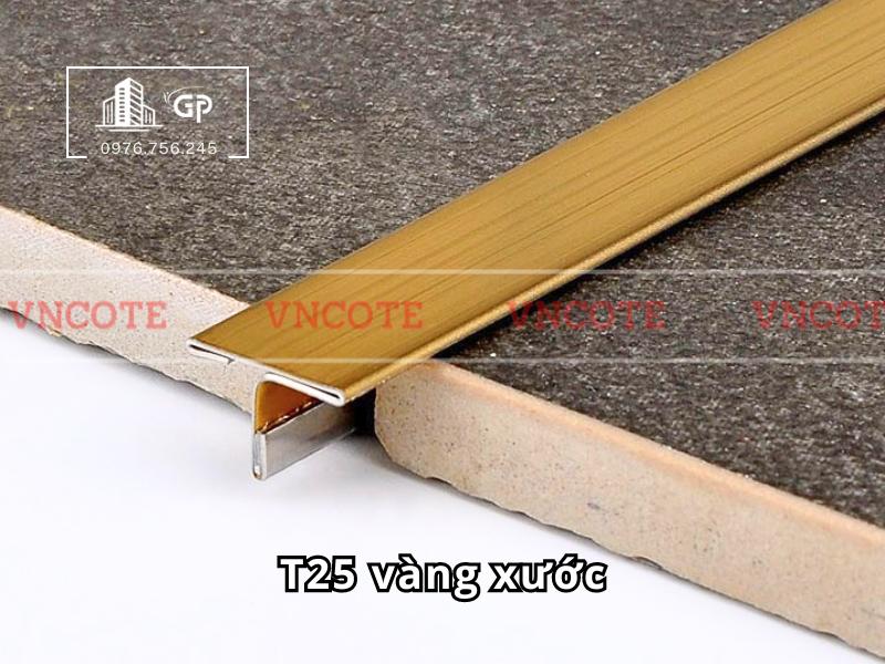 Nẹp inox chữ T25mm màu vàng xước