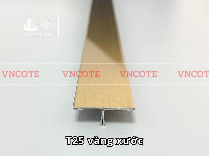 Nẹp inox chữ T25mm màu vàng xước