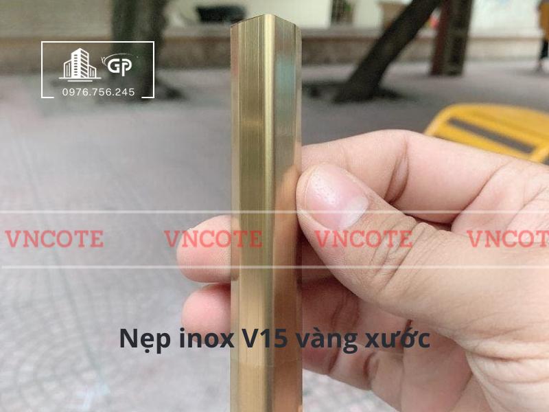 Nẹp inox chữ V15mm màu vàng xước