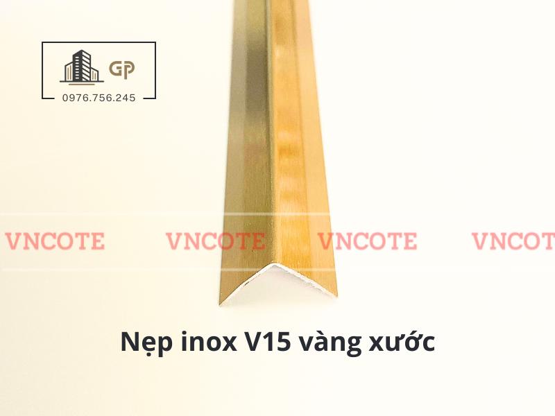 Nẹp inox chữ V15mm màu vàng xước