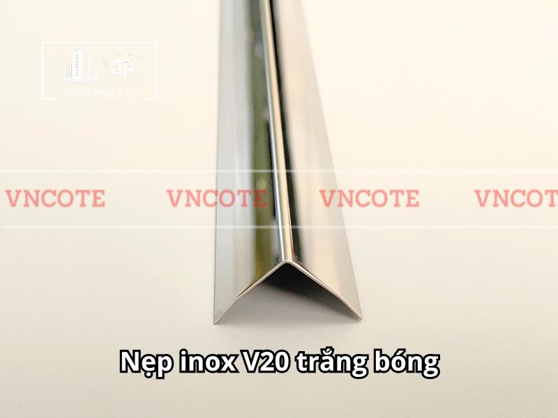 Nẹp inox chữ V20mm màu trắng bóng
