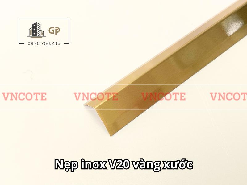 Nẹp inox chữ V20mm màu vàng xước