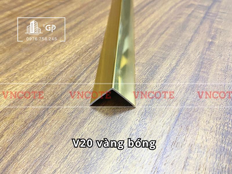 Nẹp nhôm chữ V20 màu vàng bóng