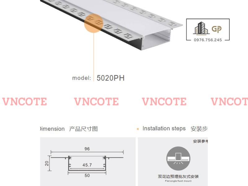 Thanh ray đèn led trần thạch cao 50mm JL-50W