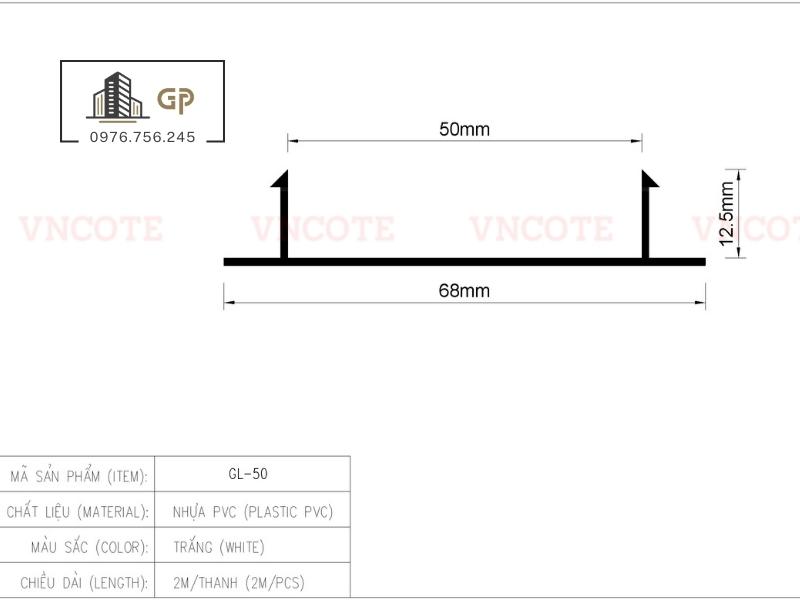Nẹp chỉ âm tường 50mm - GL50