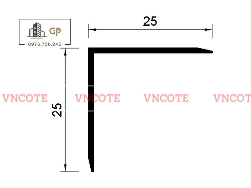 Nẹp nhôm chữ V25 màu vàng bóng