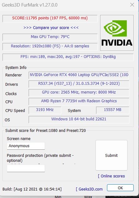 Legion R7000 2023 furmark