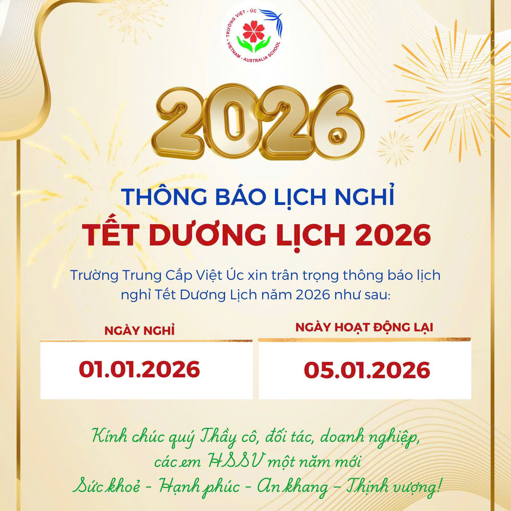 THÔNG BÁO NGHỈ TẾT DƯƠNG 2026