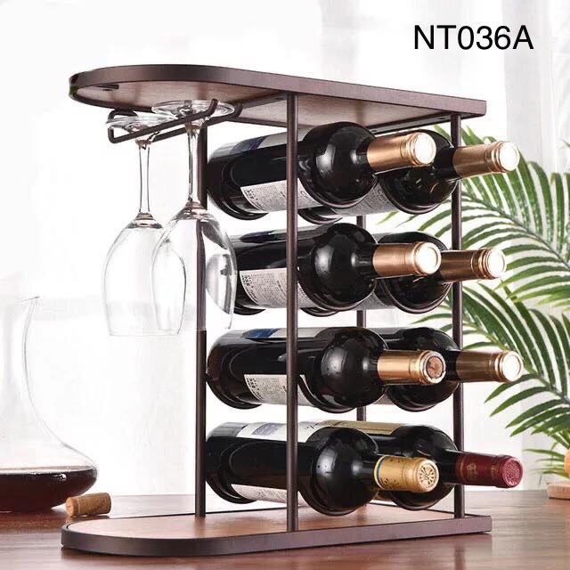 Kệ Để Rượu Vang Và Treo 2 Ly LynhDecor Màu Đồng Loại 8 chai NT036A