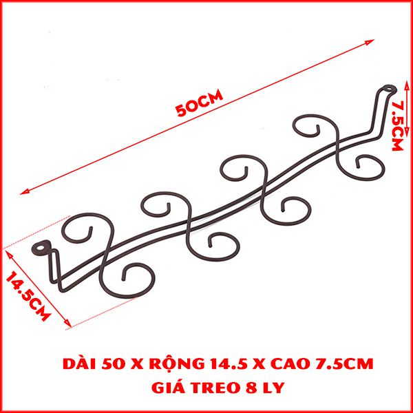 LynhDecor - Giá Treo Ly Rượu Vang Màu Đồng Giả Cổ Loại 8 Ly NT032B