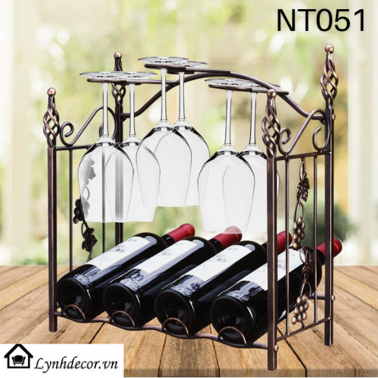 Kệ để RƯỢU NT051 để 4 chai và treo 2ly