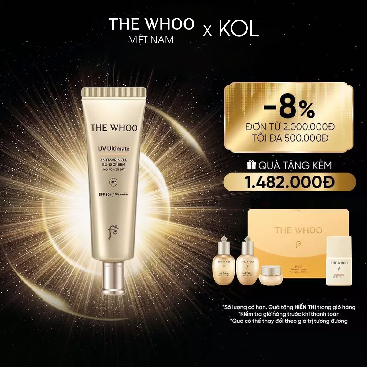 [KOL x The Whoo] Kem chống nắng Whoo Vàng Anti Wrinkle Sunscreen NAD Power