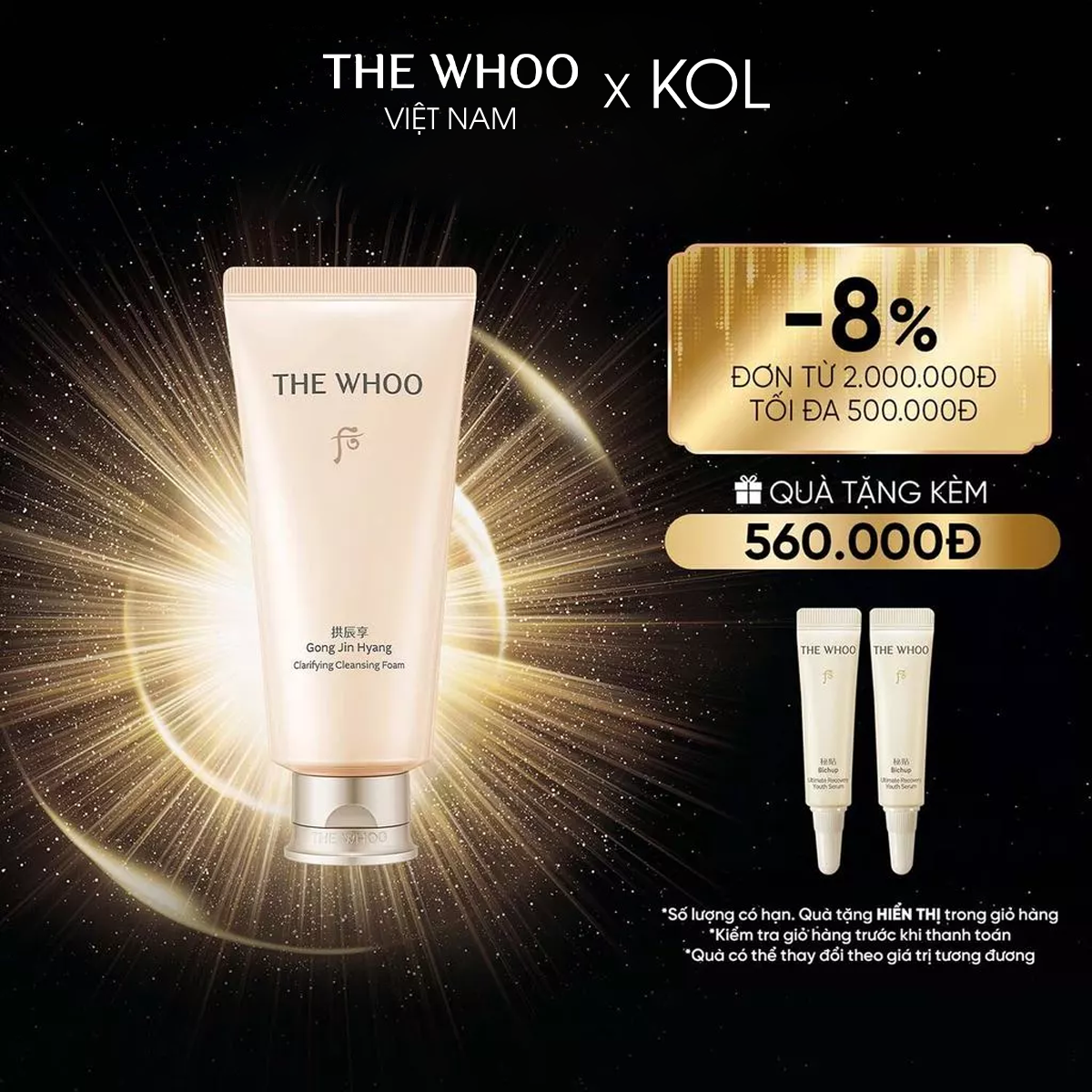 [KOL x The Whoo] Sữa rửa mặt Whoo dưỡng ẩm Gongjinhyang Facial Foam Cleanser