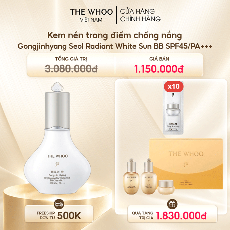 Kem nền trang điểm chống nắng Gongjinhyang Seol Radiant White Sun BB SPF45/PA+++