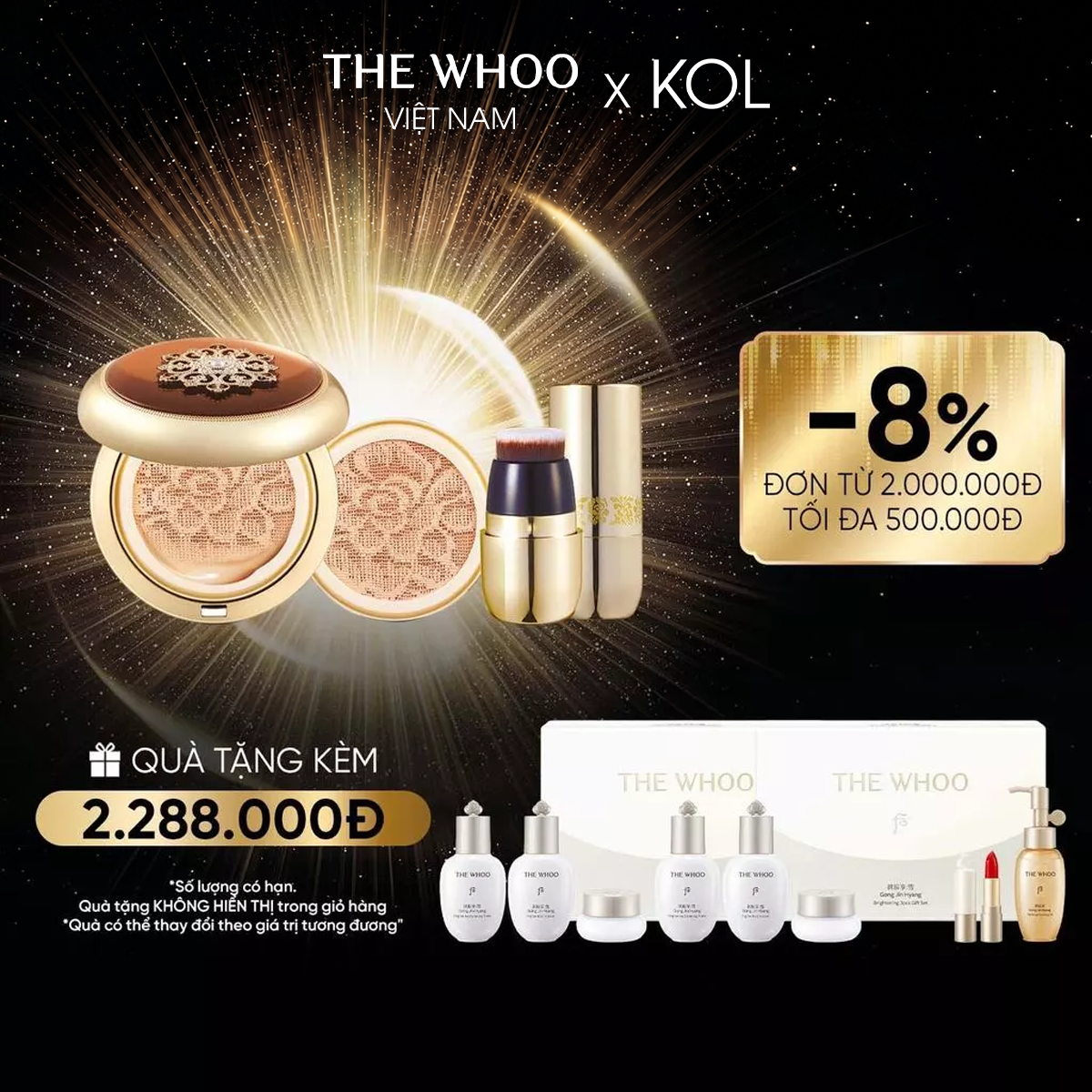 [KOL x The Whoo] Cushion Trang Điểm Dưỡng Trắng Whoo Cheongidan Essence SPF50+/PA+++