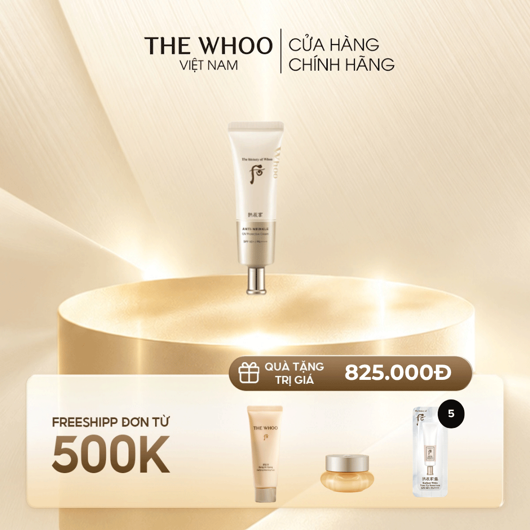 Kem chống nắng Whoo Vàng Anti Wrinkle UV Protective SPF50+, PA++++