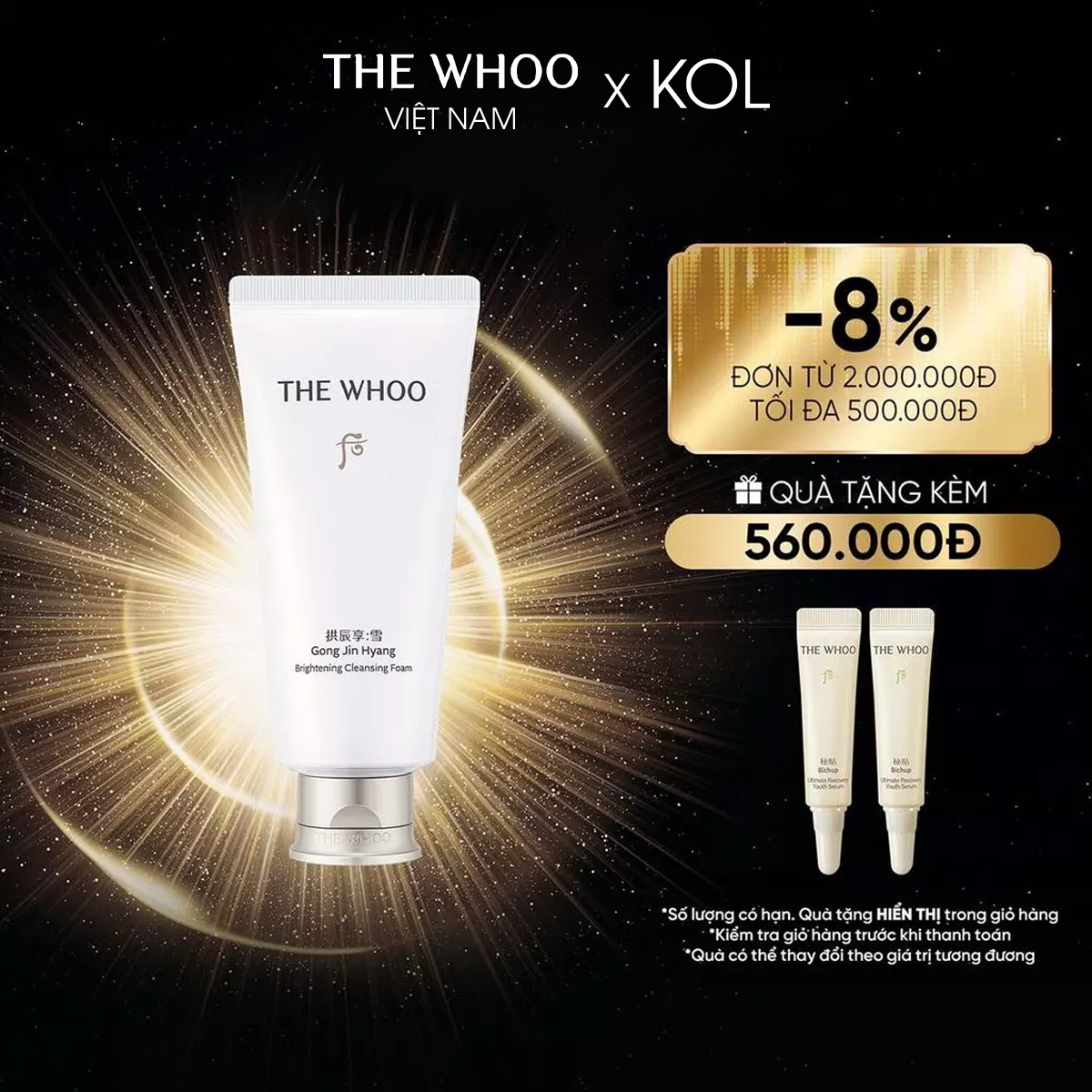 [KOL x The Whoo] Sữa rửa mặt dưỡng trắng Gongjinhyang Seol Brightening Foam Cleanser
