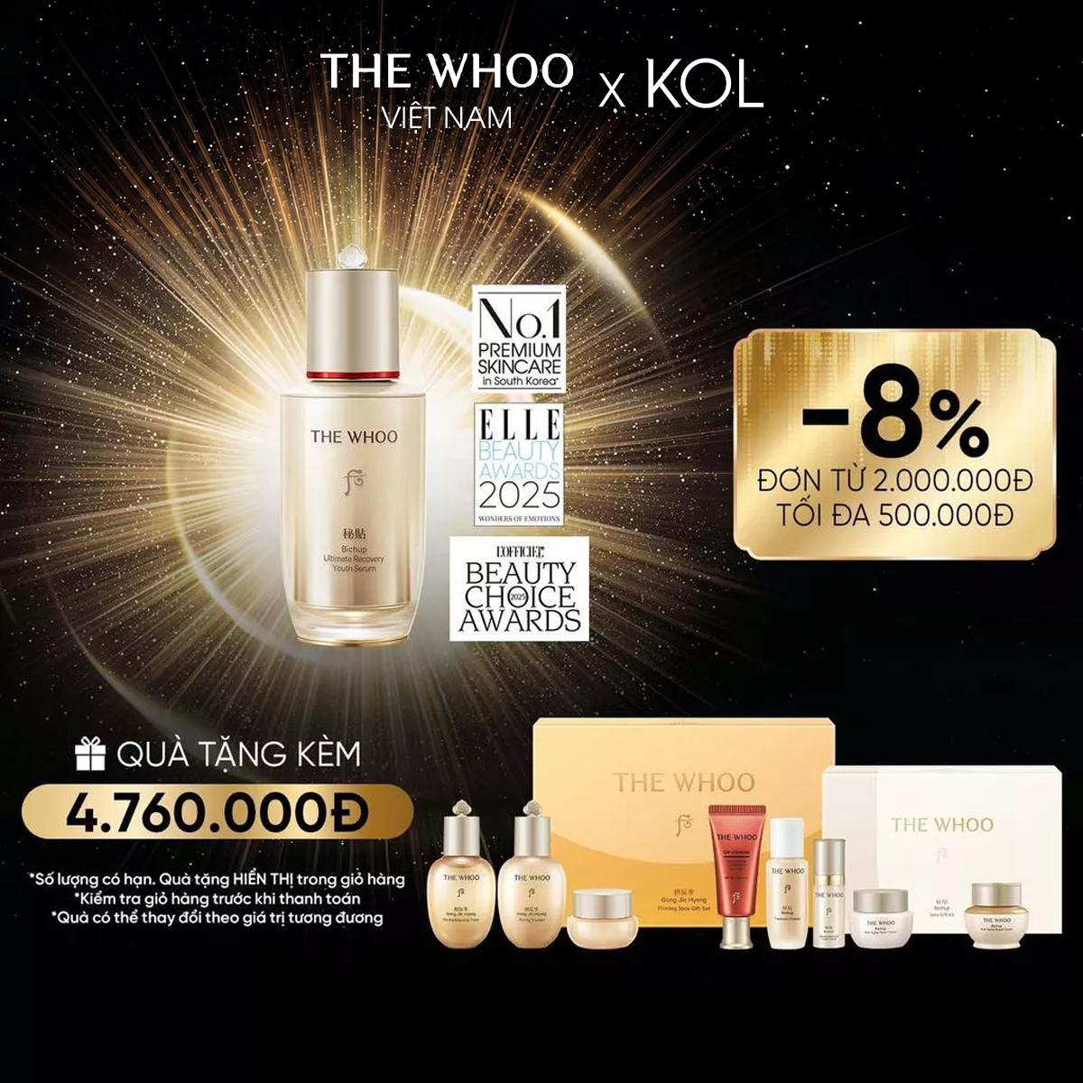 [KOL x The Whoo] Bộ Dưỡng Da Whoo Bichup Ultimate Youth Serum 50ml Set