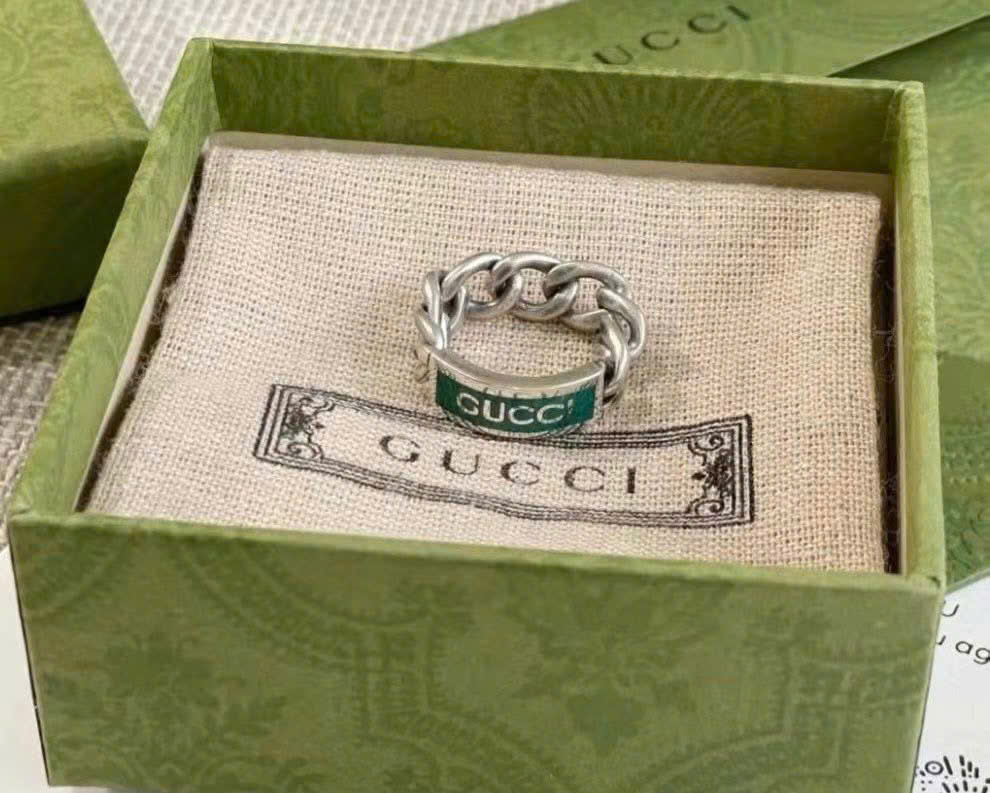 Gucci .925 Silver Chain Link Ring Turquoise