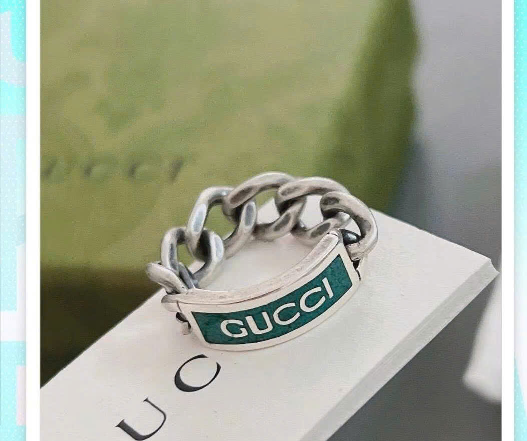 Gucci .925 Silver Chain Link Ring Turquoise