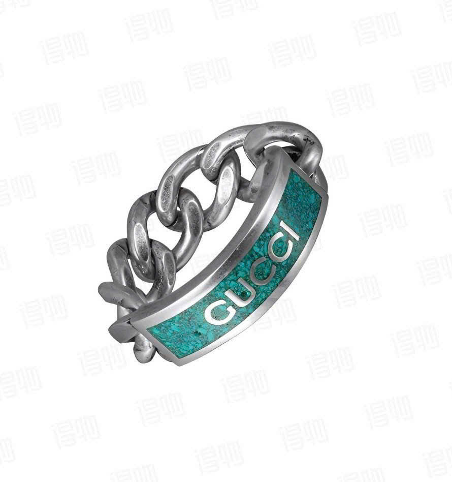 Gucci .925 Silver Chain Link Ring Turquoise