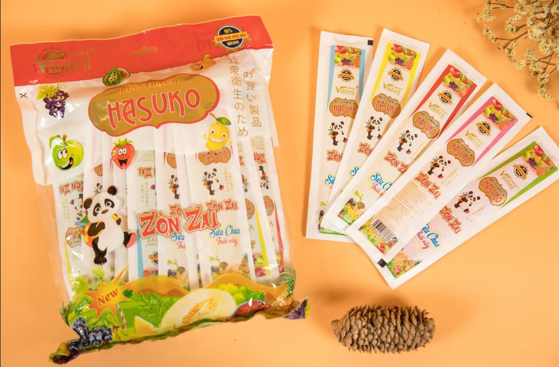 Kẹo thạch Hasuko Dài - Vị Dâu, Cam, Dưa, Xoài, Táo 680g
