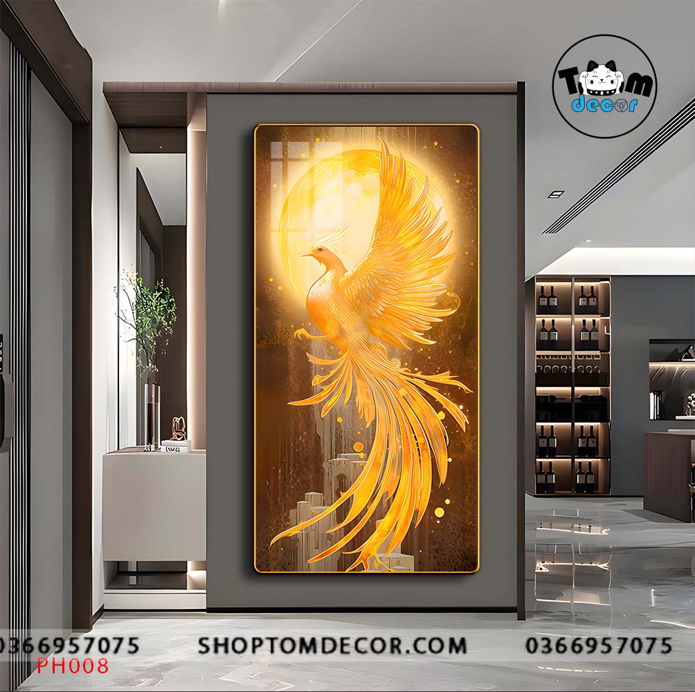 Tranh Tráng Gương Phượng Hoàng Rực Lửa - Tranh Phong Thuỷ Cao Cấp Treo Tường