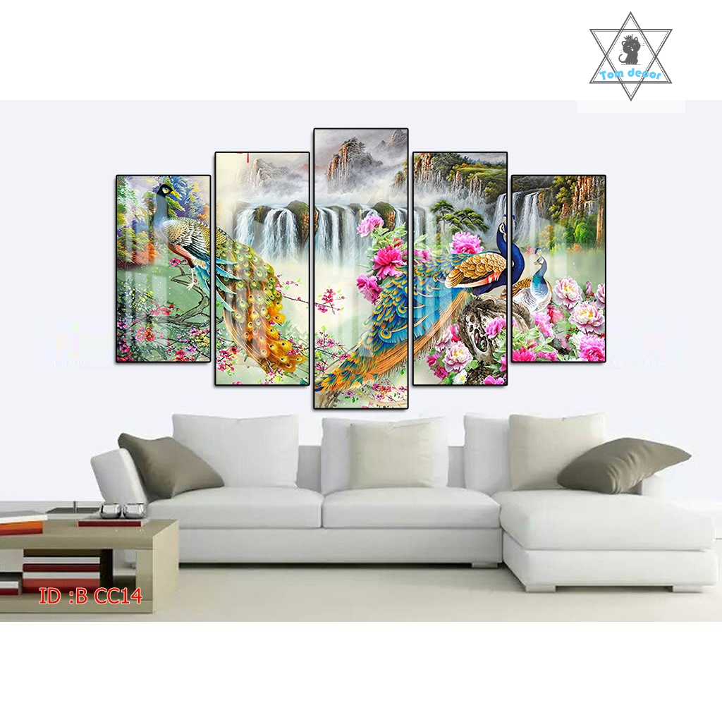 Tranh canvas treo tường chim công có khung