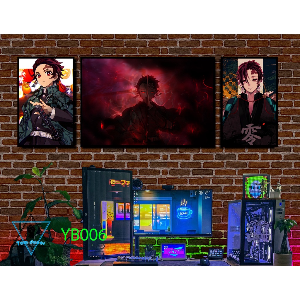 Bộ 3 tranh canvas khung composite treo tường hoặc nhựa formex kimesu yaiba