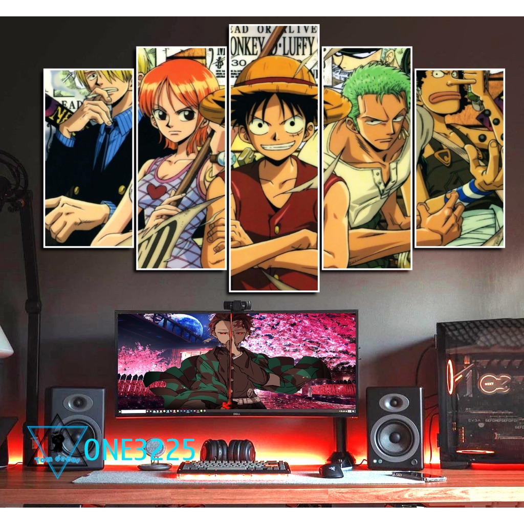 Bộ 5 tranh nhựa dán tường formex dày 5mm dài 130x80cm dán tường one piece -ZORO-LUFFY- KAIDO-LAW